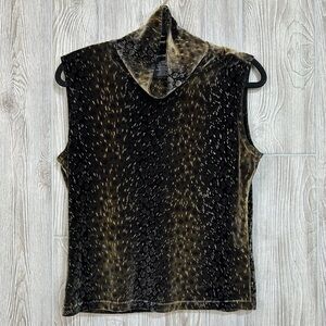 Vintage 90’s Y2K Animal Print Velvet Brown and Black Sleeveless Tank Top XL